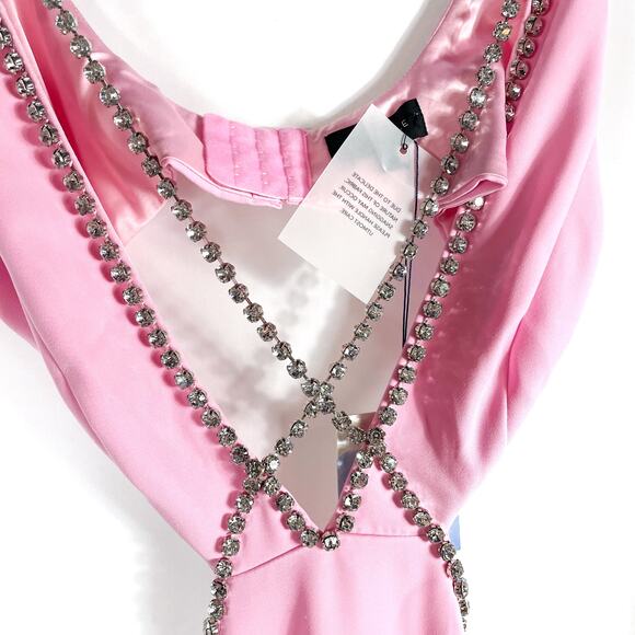 Majorelle Matteson Gown Pink‎ Crystal Strap Cutout Waist Plunge Sleeveless Sz S - Picture 8 of 15